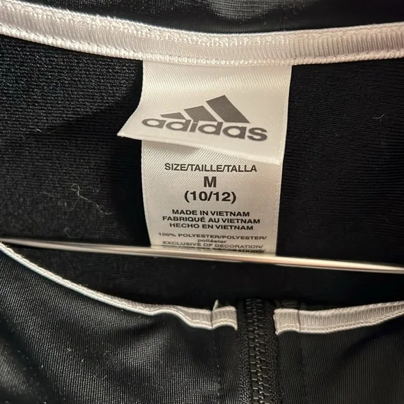 Adidas Boy Girl Black & White Full Zip Track Jacket, Size M 10-12 - Picture 3 of 3